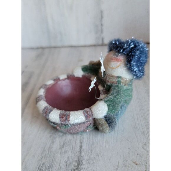 Snowman peppermint snowflake tea light mini candle holder Xmas glitter - Picture 3 of 7